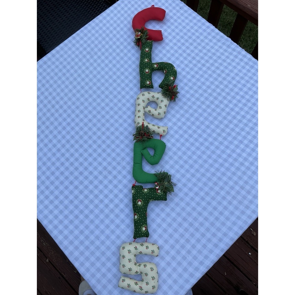 Vintage Handmade CHEERS Garland Puffy Fabric Wall Hanging Christmas Decor